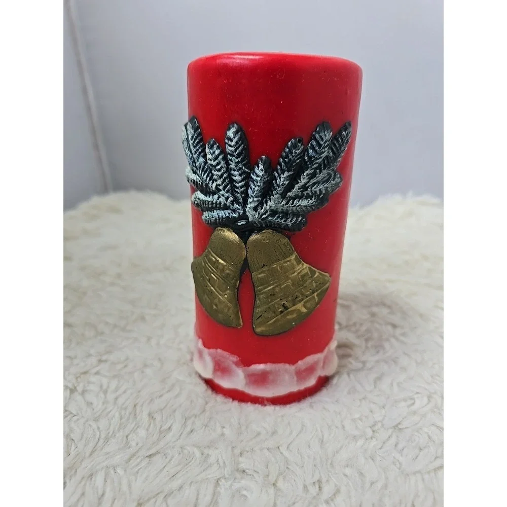 Vintage Christmas Pillar Candle Bells &‎ Holly Decor Retro MCM Unburned in Box